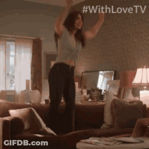 Girl Jumping On A Couch GIF