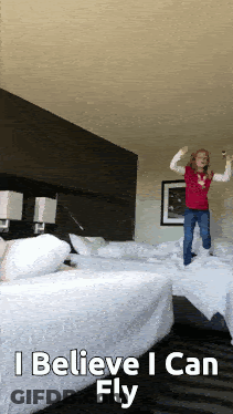 Girl Jumping On Bed I Believe I Can Fly GIF