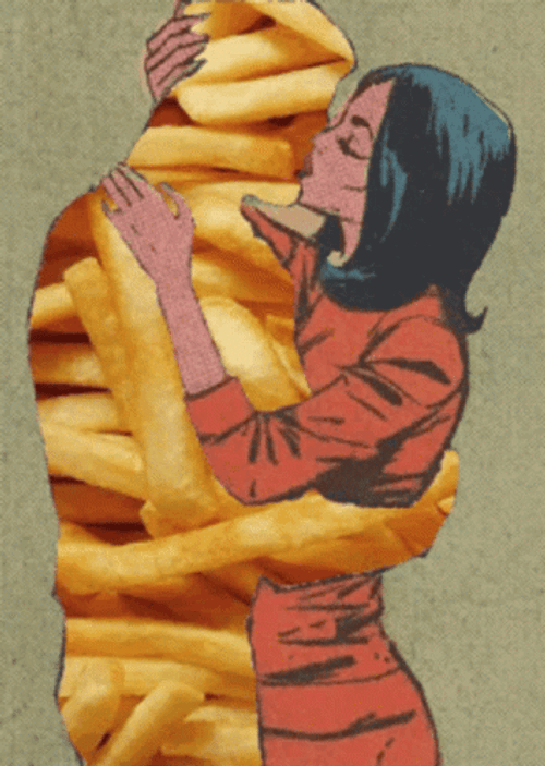 Girl Kissing Hot Potato Fries GIF