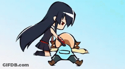 Girl Kneeling Next To Man With Knife GIF