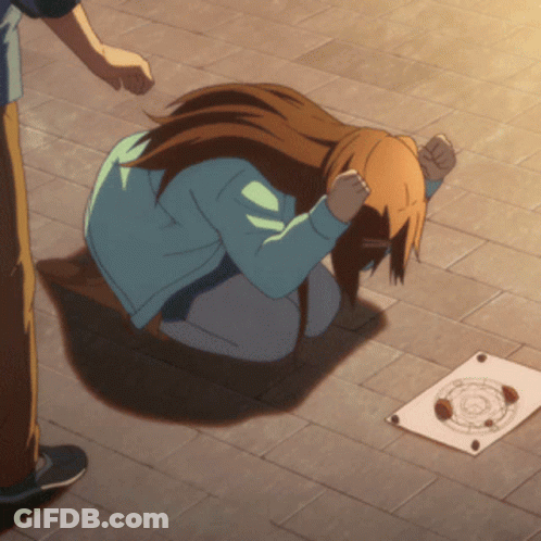 Girl Kneeling With Hands On Head GIF