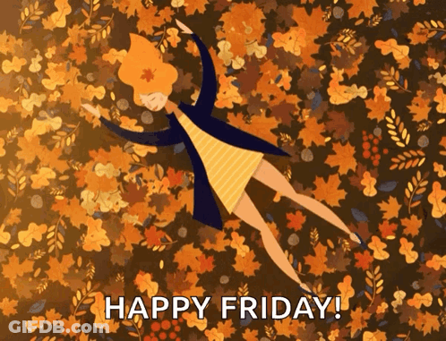 Girl Laying In Leaves Saying Happy Friday GIF