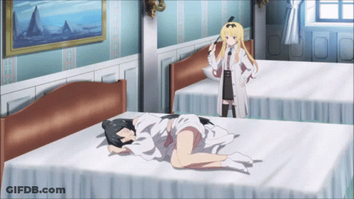 Girl Laying On Bed Beside Standing Girl GIF