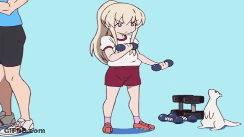 Girl Lifting Dumbbells And Seal GIF
