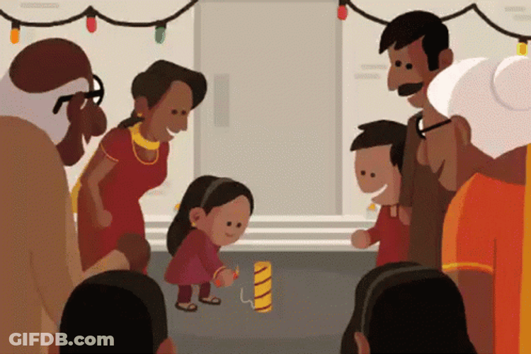Girl Lighting A Happy Diwali Firework GIF