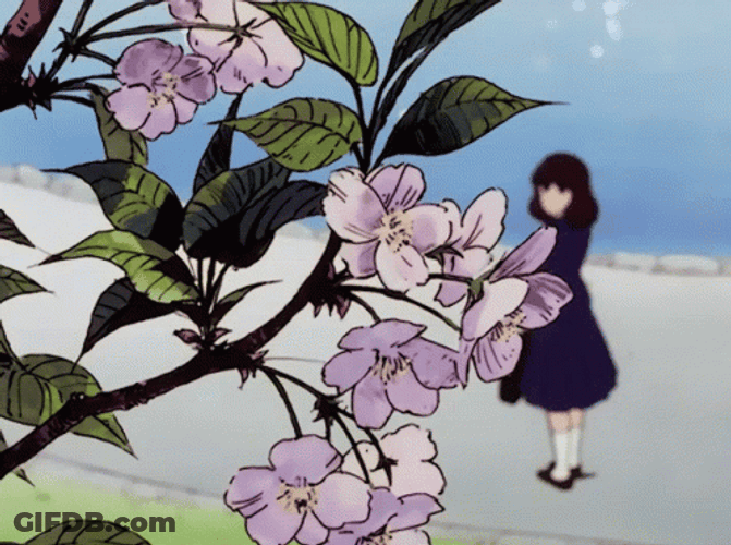 Girl Looking At Anime Flower GIF