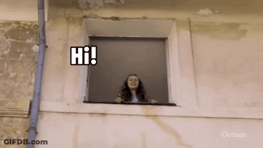 Girl Looking Out The Window Smile And Wave GIF