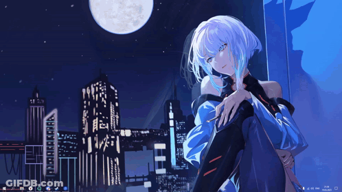 Girl Looking Out Window At Night GIF