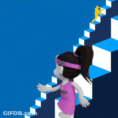Girl Looking Up Stairs Saying Small GIF