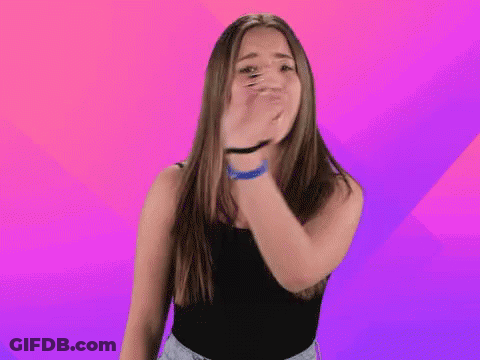 Girl Making Funny Face With Word No On Pink And Purple Background GIF