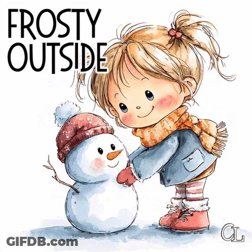 Girl Making Snowman Saying Frosty Outside GIF