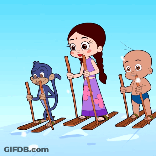 Girl Monkey And Baby Skiing GIF