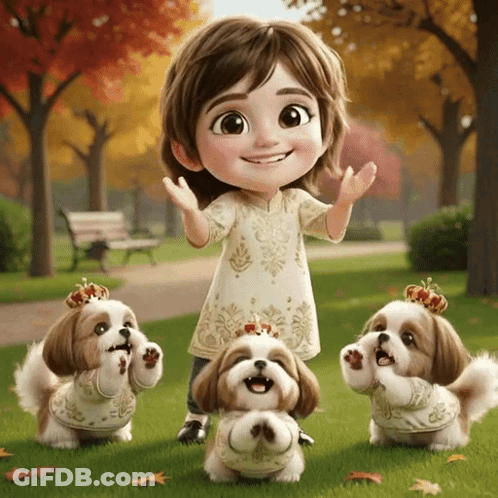 Girl Next To Crowned Shih Tzu Dogs GIF
