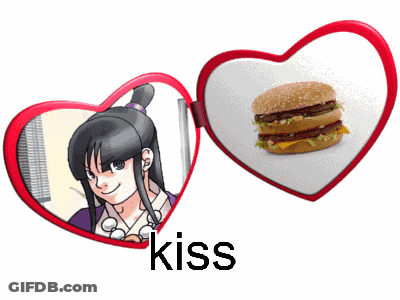 Girl Next To Hamburger With Kiss GIF