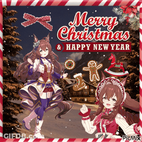 Girl On Christmas And New Year Card GIF