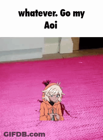 Girl On Pink Rug Says Whatever Go My Aoi GIF
