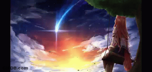 Girl On Swing Watching Falling Star Under Tree GIF