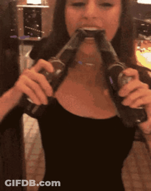 Girl Opening Drinking Beer Bottles GIF