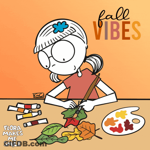 Girl Painting Leaves Fall Vibes GIF