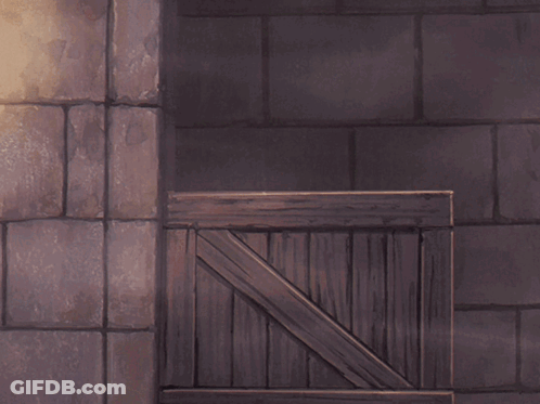 Girl Peeking Behind Wooden Fence In Dark Room GIF