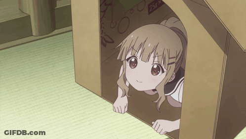 Girl Peeking Out Of Cardboard Box Saying Duck GIF