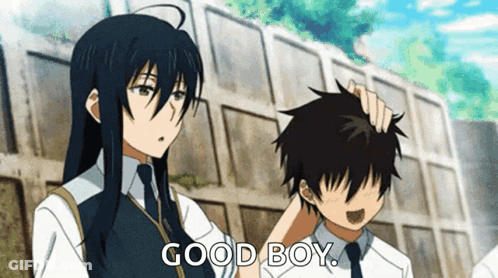 Girl Petting Boy's Head Saying Good Boy GIF