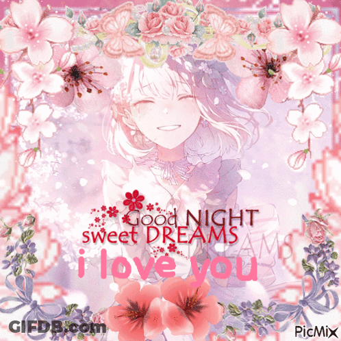 Girl Pink Flowers Good Night Sweet Dreams GIF