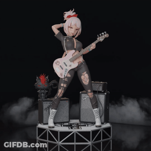 Girl Playing Guitar Statue GIF