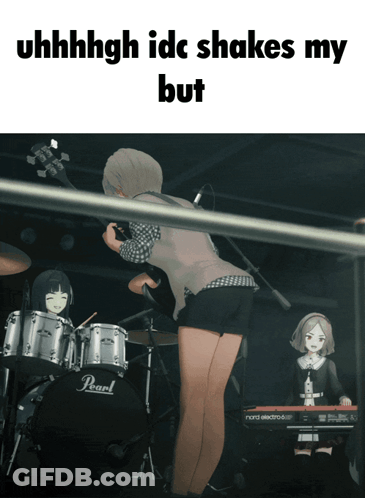 Girl Playing Guitar With Pearl Drum Set GIF