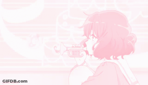 Girl Playing Trumpet On Pink Background Pastel Blaster GIF