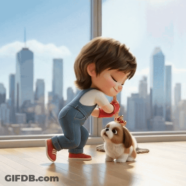 Girl Playing With Crowned Puppy GIF