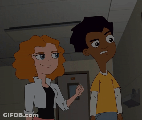 Girl Pointing At Boy's Face GIF