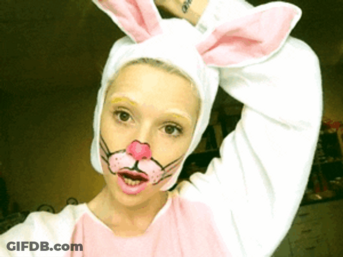 Girl Pouting Lips Wearing Easter Bunny Suit GIF