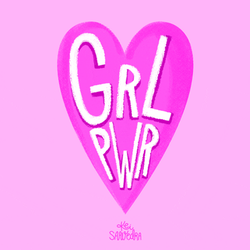 Girl Power Pumping Pink Heart Artwork GIF