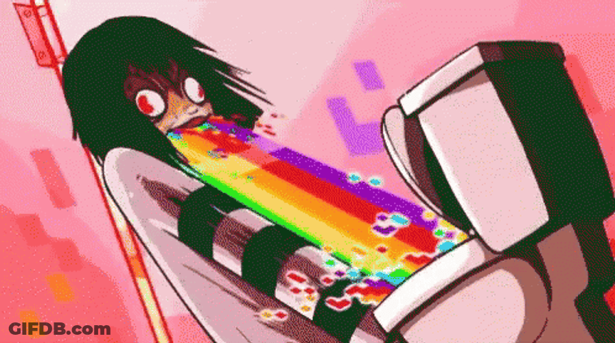 Girl Puking Rainbow To Toilet GIF