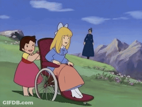 Girl Pushing Another Girl In Wheelchair Cartoon GIF
