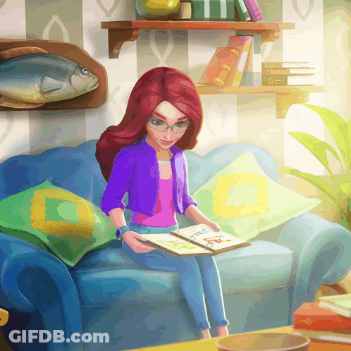 Girl Reading Book On Couch GIF