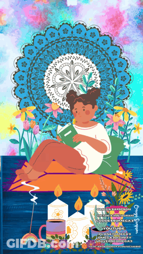 Girl Reading Book With Mandala Background GIF