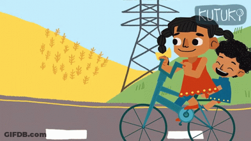 Girl Riding Bike With Boy And Kutuko GIF