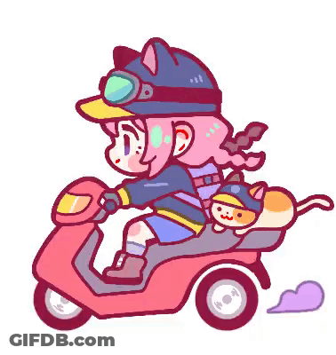 Girl Riding Scooter With Cat On Back GIF