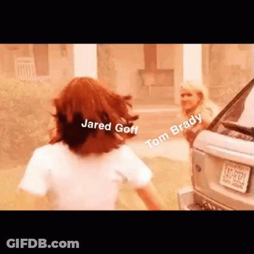 Girl Running Toward Car With Jared Goff And Tom Brady GIF