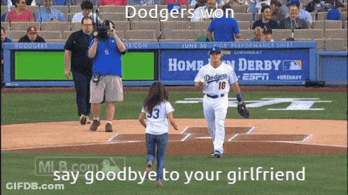 Girl Running Toward Dodgers Player GIF