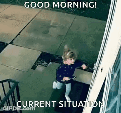 Girl Running Toward Door Saying Good Morning GIF