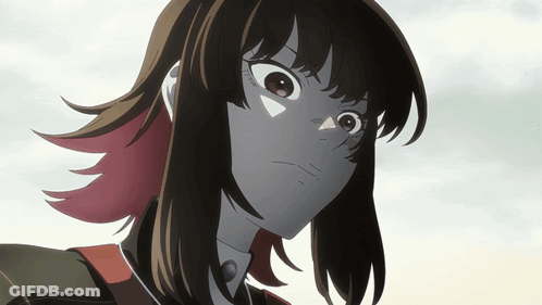 Girl's Face With Brown Hair And Red Highlights GIF