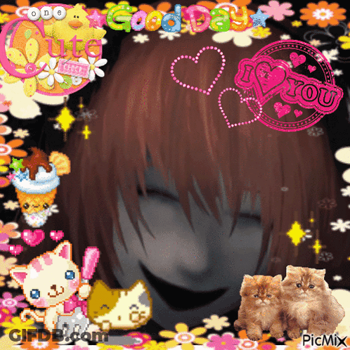 Girl Saying Good Day I Love You Surrounded By Cats GIF
