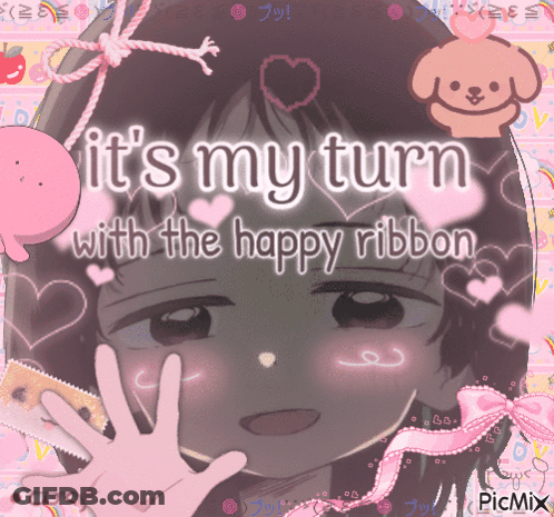 Girl Saying It's My Turn With The Happy Ribbon GIF