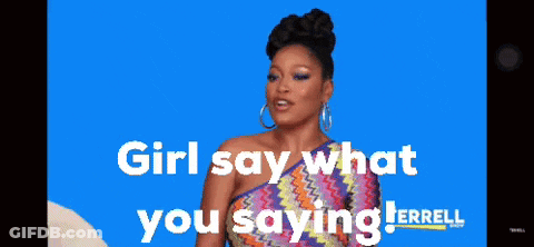 Girl Saying What On Blue Background GIF