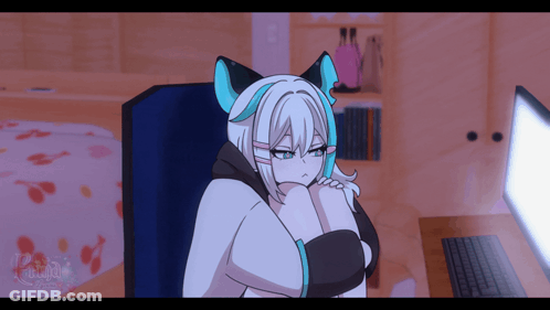 Girl Sitting At Computer With Fairy Word GIF