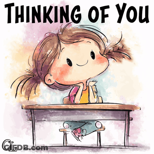 Girl Sitting At Desk Thinking Of You GIF