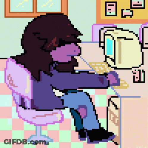 Girl Sitting At Desk With Computer GIF